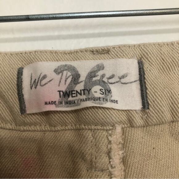 Free People Crochet Zuri Mom Jeans Straight Leg Ultra High Waist Tan Denim Pants - Picture 6 of 13